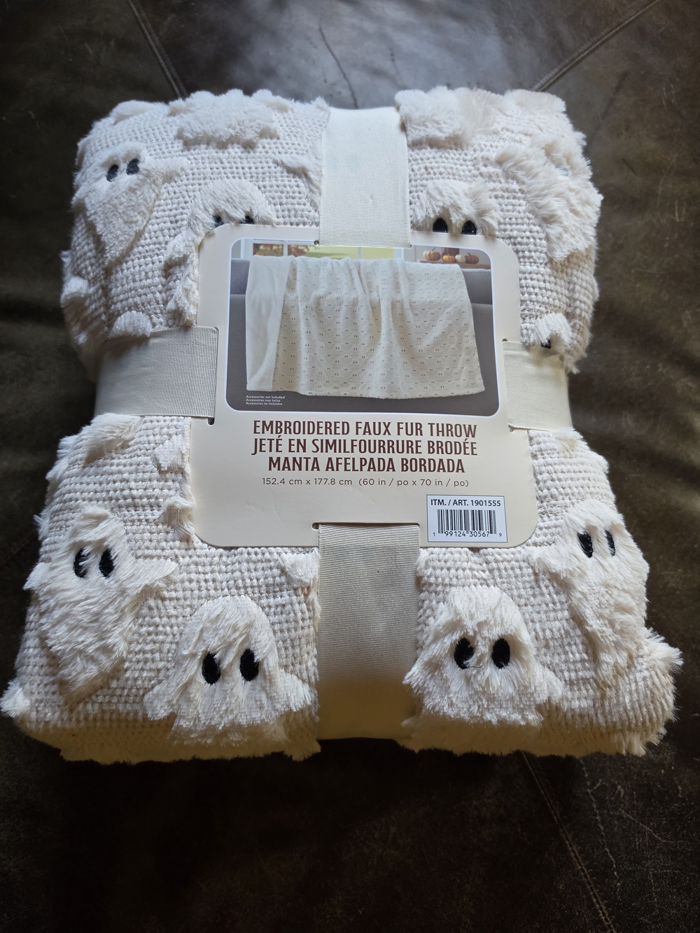 Costco Halloween Ghost Embroidered Faux Fur Throw Blanket